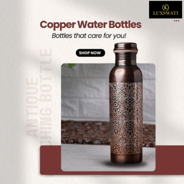 Antique Engraved Copper Bottle - Image 3