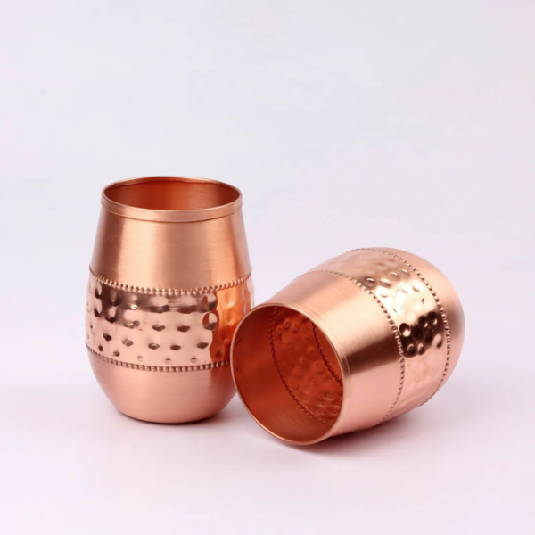 2 Dholak Shapes Half Hammered Copper Bottle - Image 2