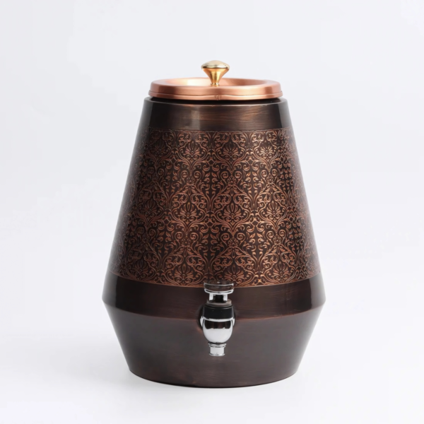 8L Antique Engraved Floral Print Copper Dispenser