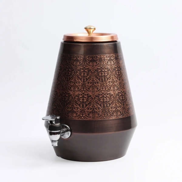5L Antique Engraved Floral Print Copper Water Dispenser - Image 3
