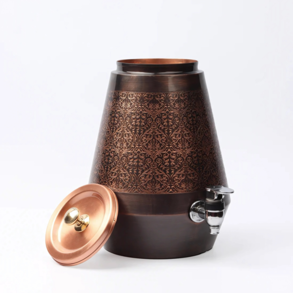 5L Antique Engraved Floral Print Copper Water Dispenser - Image 2