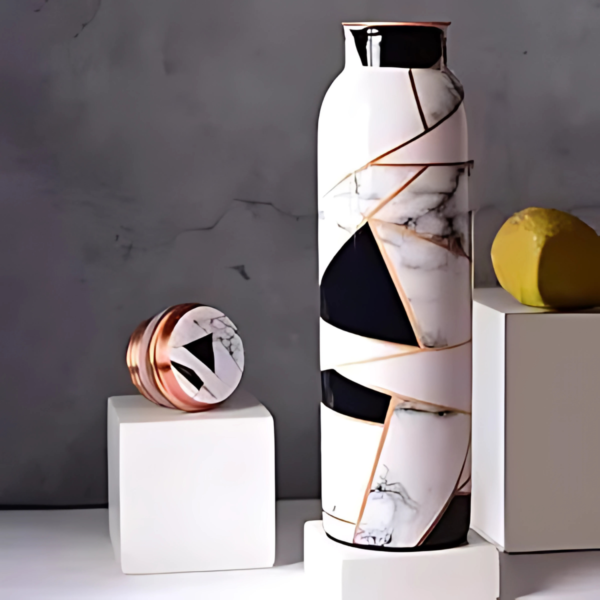White Gold Marble Print Copper Bottle