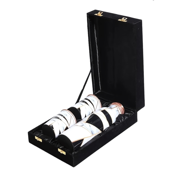 White Gold Marble Print Copper Bottle With 2 Copper Glass Set - Image 4